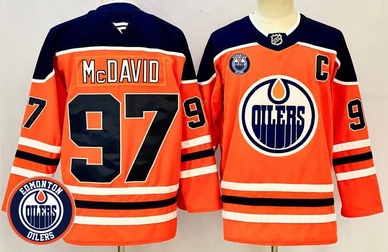 Men Edmonton Oilers #97 Mcdavid Orange Fanatics 2025 NHL Jersey style 1